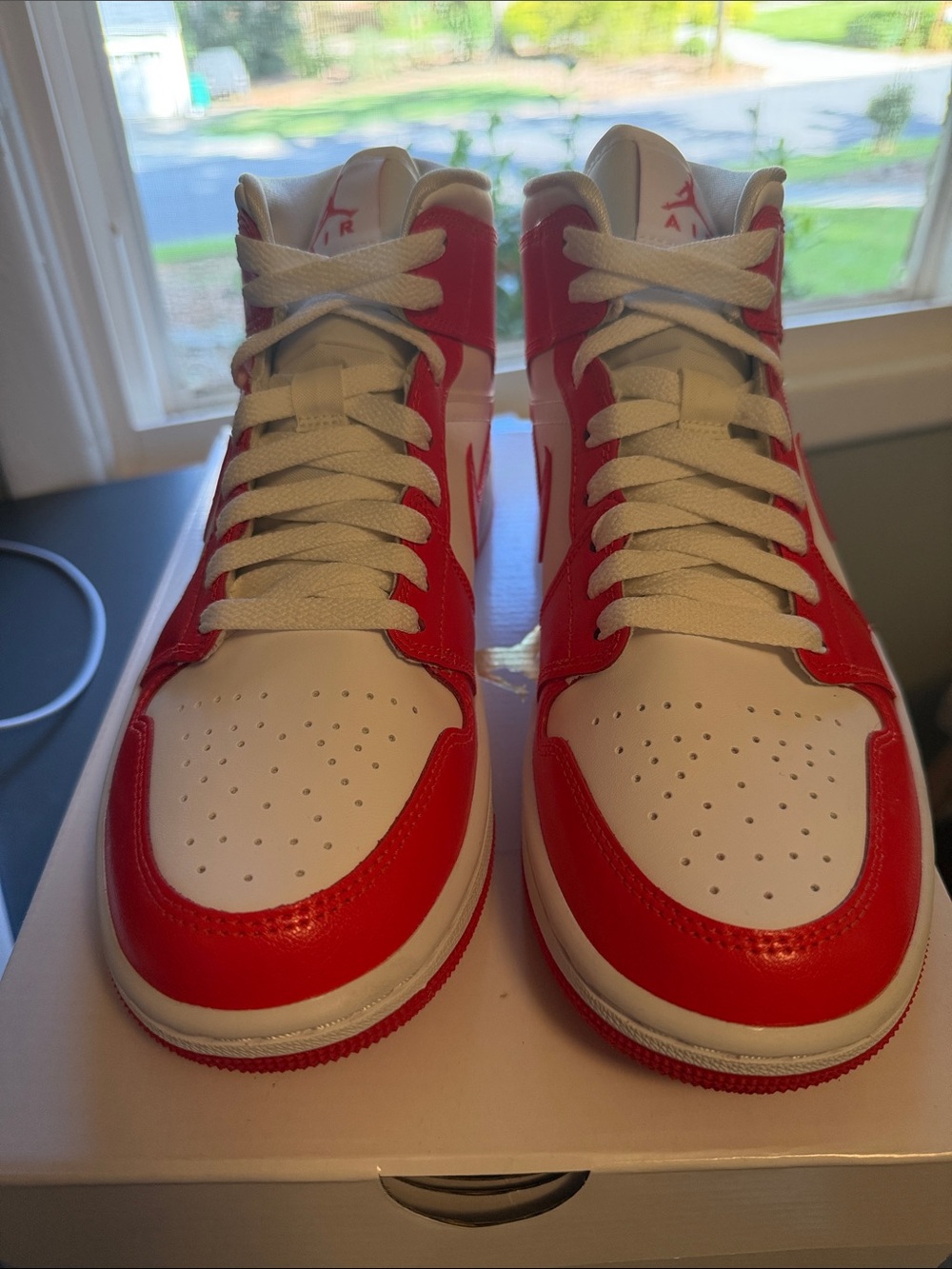 Women’s Air Jordan 1 Mid Sneakers in White and Red
